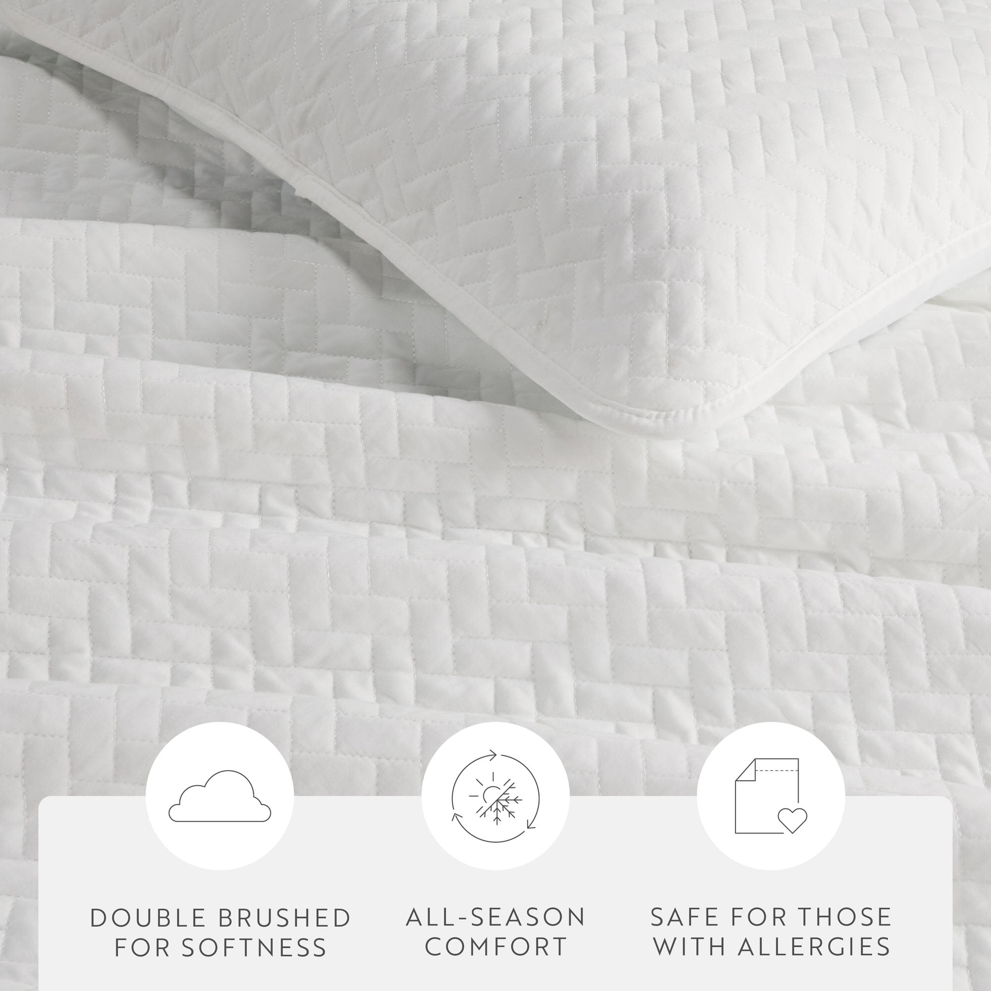 Noble Linens White Herring Pattern Quilted Coverlet, Twin / Twin XL