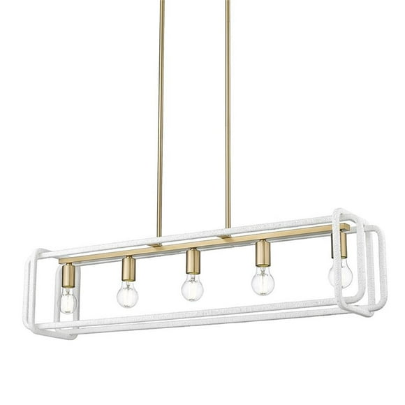 Camden Linear Pendant in Brushed Champagne Bronze with White Raphia Rope