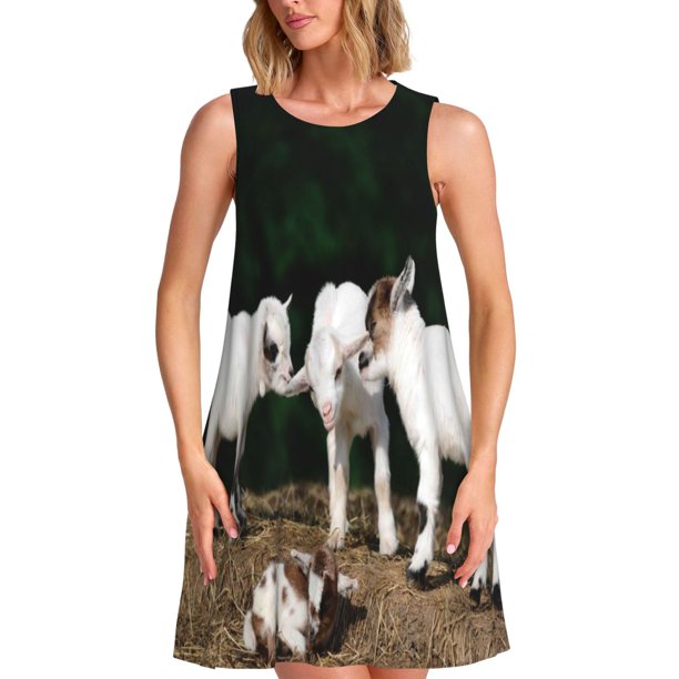 Balery Cute Goat Baby Vestidos de verano para mujer con estampado: vestido holgado sin mangas, vestido playero informal y cómodo para días calurosos.