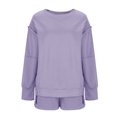 thumbnail image 5 of Womens Oversized Sweatshirt Shorts Sets 2 Piece Outfit Lounge Sweat Shorts Set with Pockets Split Cuffs Sweatsuits (L, Purple), 5 of 7
