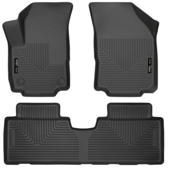 Fits 2018-2023 GMC Terrain Husky Liner Floor Liner 95151 WeatherBeater; Molded Fit; Smooth Arcing Ribs/Raised Heel Pad; Black; Rubber; 3 Piece