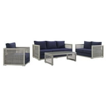 Modway Aura 4 Piece Outdoor Patio Wicker Rattan Set in Gray Navy by Modway