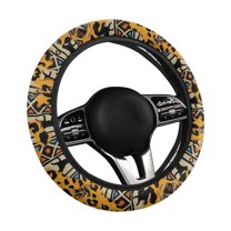 Yuyamidu Leopard Print Car Steering Wheel Cover Southwest Aztec Steering Wheel Protector for Cars Sedans Winter Warm Auto Steering Wheel Accessories