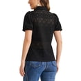 thumbnail image 3 of INSPIRE CHIC Women's Lace Tops Short Sleeve Lace Eyelet Button Down Blouse XL Black, 3 of 5