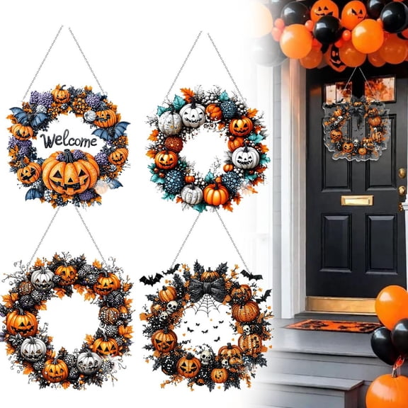 Noothes Halloween Art Hanging 2D Acrylic Pumpkin Pendant Halloween Porch Decor and Window Door Hanging Decorations Halloween Acrylic Decorations
