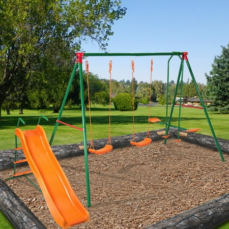 Best Choice Products Kid Metal Swing Playground Set W Wavy Slide Seesaw More