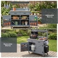 thumbnail image 6 of LuckyNote Outdoor Kitchen Island, 54.1" Tall Potting Bench Table with Stainless Top, Solid Wood Grill Cart with High Shelf & Hooks, Lockable Wheels for BBQ Garden, 6 of 24