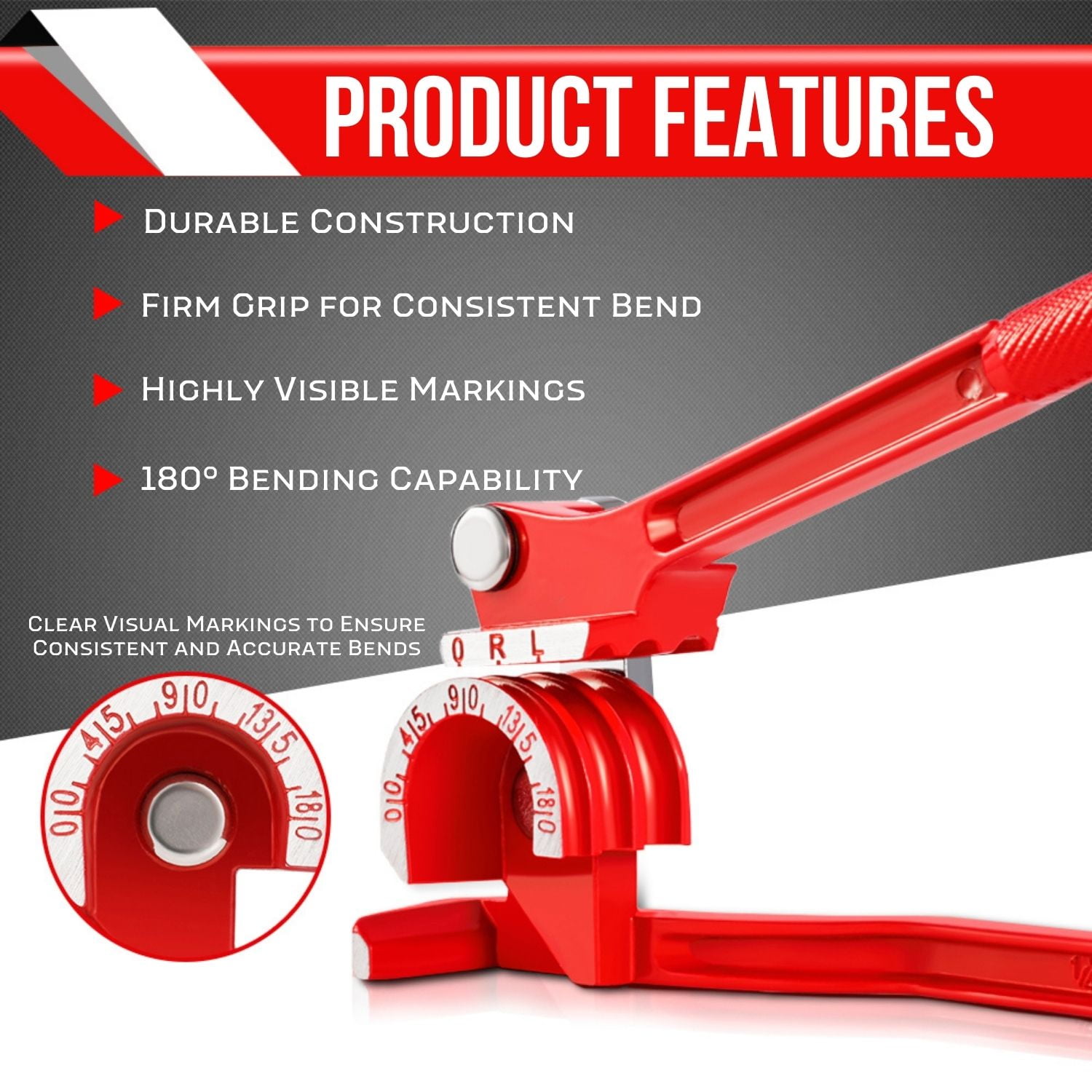 Tube Bender Tool - Manual OD Tubing Bending 3 Size 1/4" 5/16" 3/8" 180 Degree Lever Type Heavy Duty Bend Copper Brass Aluminum & Soft Metal for HVAC Water Gas Pipe Automotive Plumbing (Red)