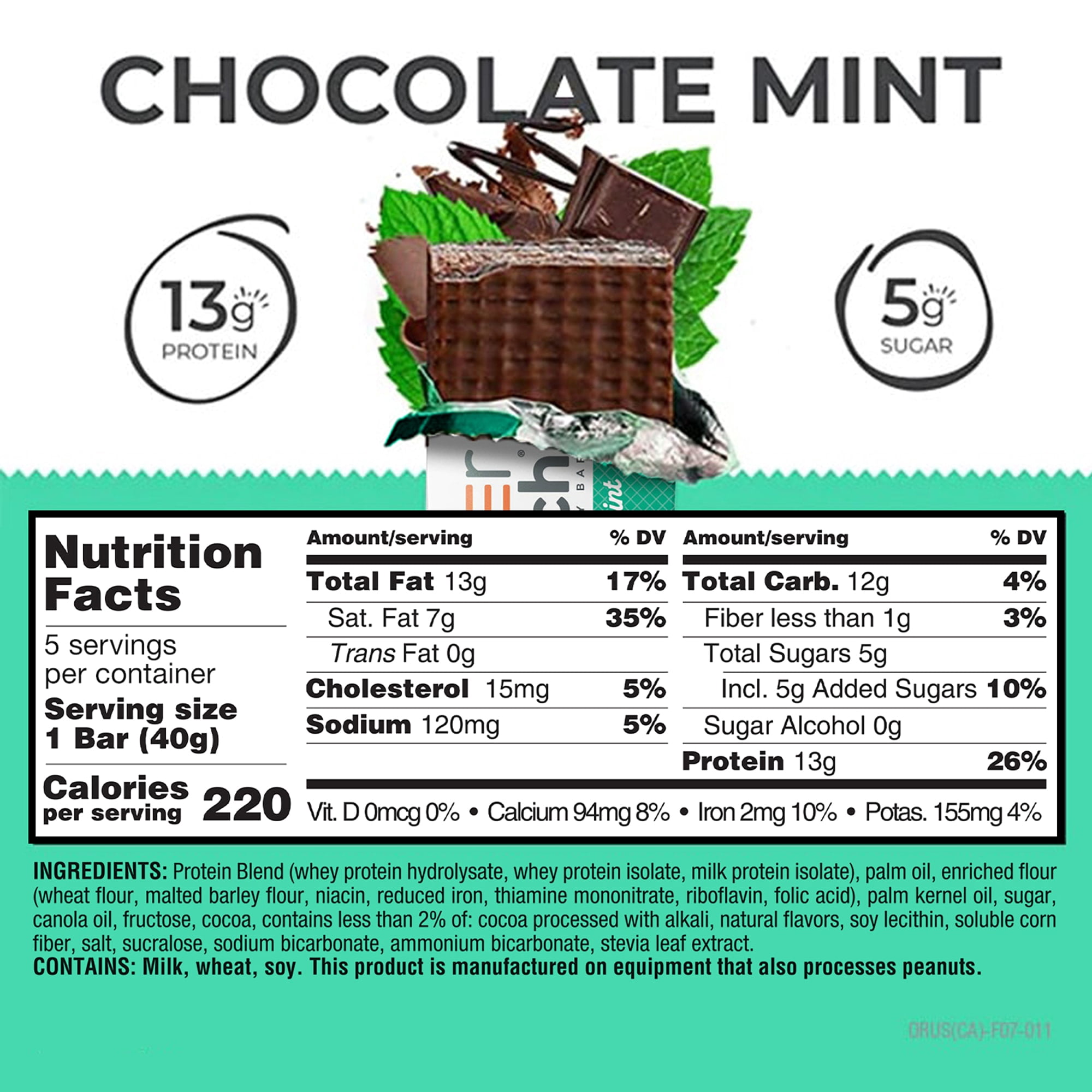 (6 pack) Power Crunch Protein Energy Bars, Chocolate Mint 1.4oz, 5 Count Carton