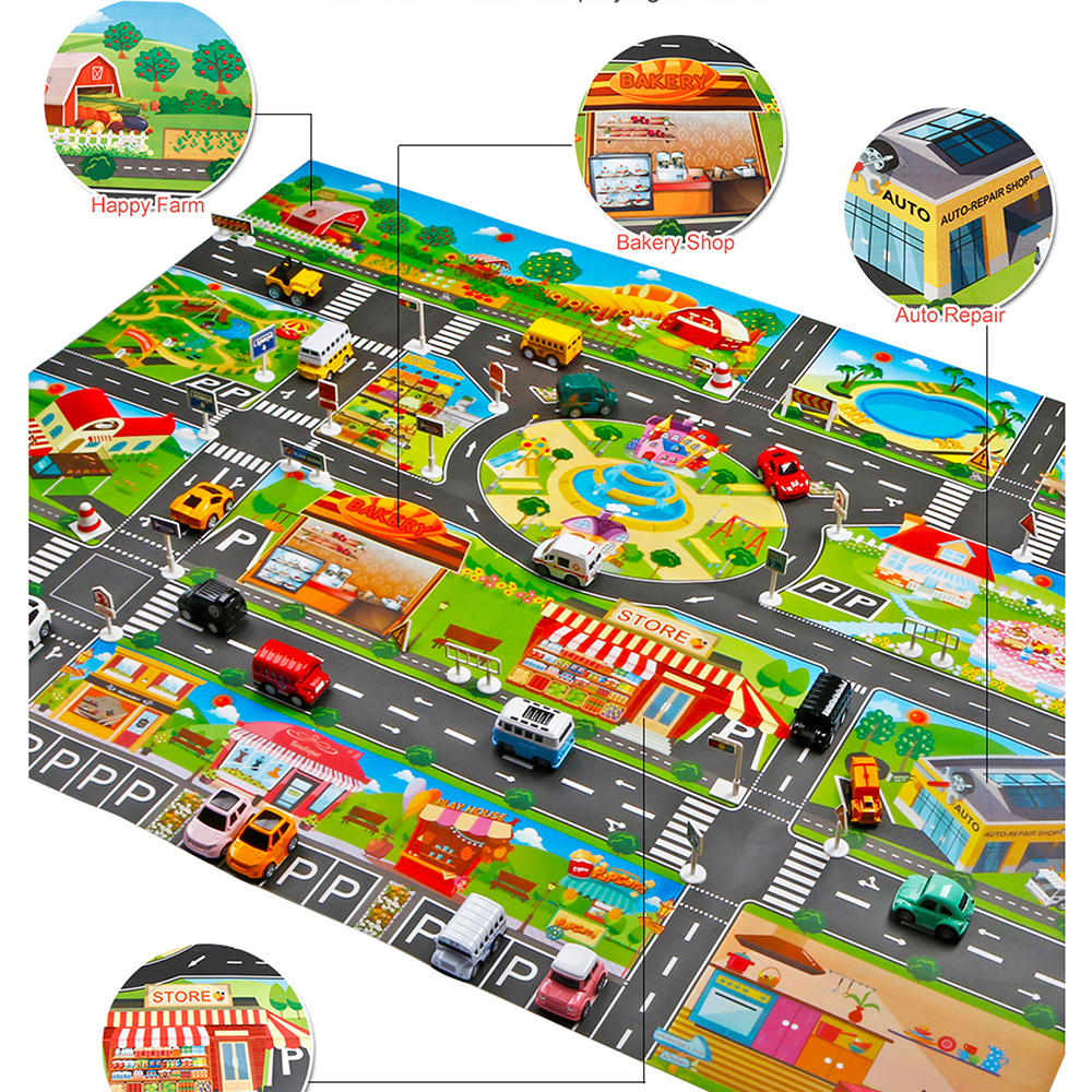 51.2"x39.4" Children's Toy Map Mat Fun City Road Map for Hot Wheels Track Racing and Toys, Parking Map for Toddler Boys, Bedroom, Playroom, Living Room (with Road Signs) - image 3 of 9