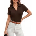 thumbnail image 3 of JYLFC Womens Short Sleeve Polo Shirts V Neck Collar Knit Top Casual Work Shirt for Summer, Coffee XL, 3 of 5