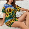 thumbnail image 4 of "Wukai Landscape With Sunflowers Women's Pajama Set - Short-Sleeve Top and Shorts with Elastic Waistband and Pockets for Loungewear, Yoga, and Casual Wear-, 4 of 8