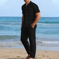 thumbnail image 5 of 100% Cotton Linen Shirt Pants Outfits:Men's Linen Sets 2 Piece Short Sleeve Shirts Yoga Pants Beach Wedding Suits Pocket Black, 5 of 8