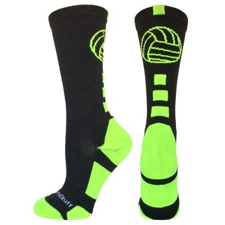 Volleyball Logo Crew Socks (Black/Electric Green, Large) - Black/Electric