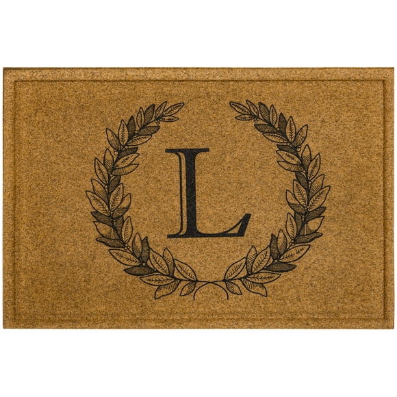 Mohawk Home Entryway Door Mat Laurel Monogram Letter L 1'6" x 2'6" Faux Coir Doormat All Weather Outdoor Non Slip Recycled Rubber
