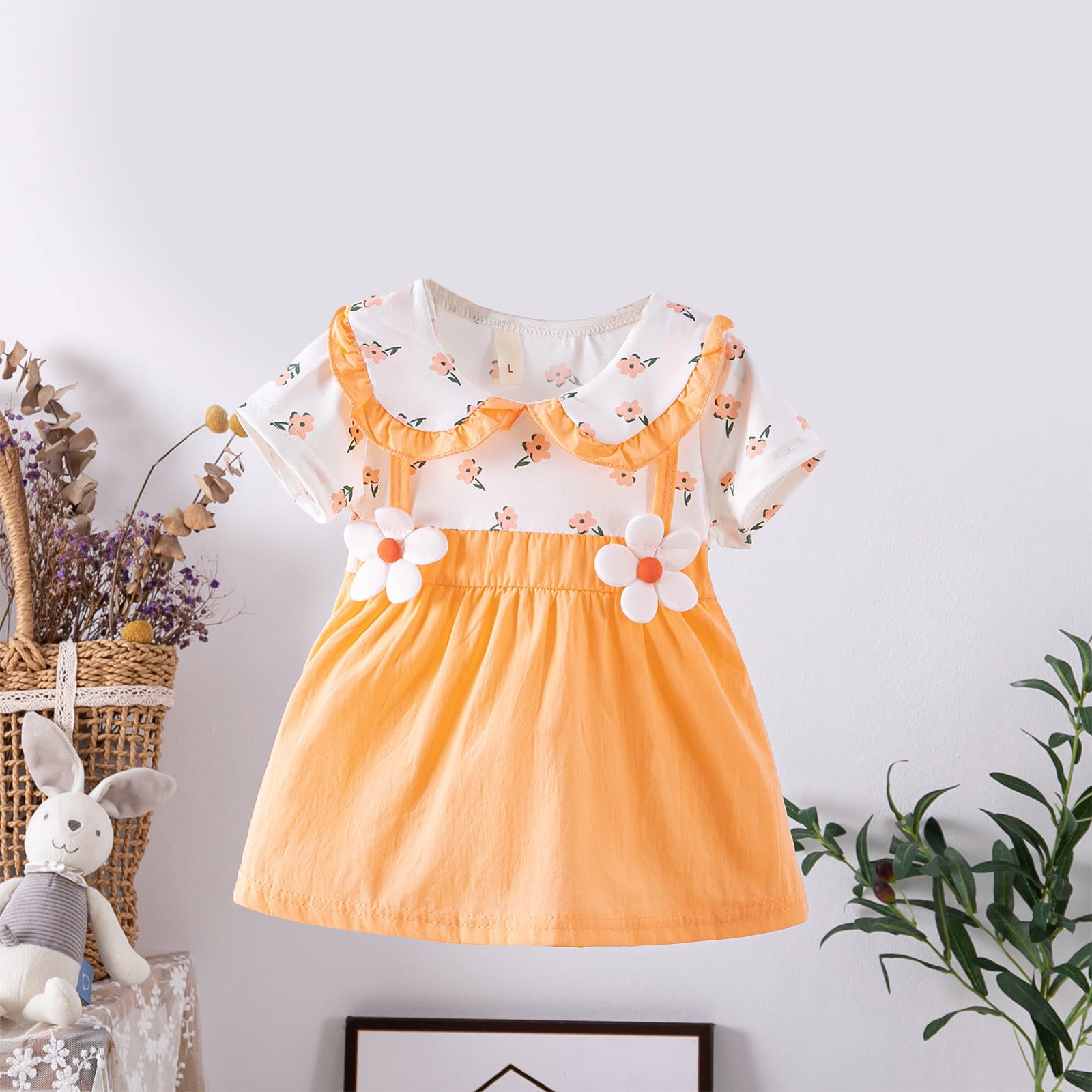 FAJHHA Deals of The Day Clearance Prime 1 4 Years Summer Baby Girl Dress Printed Princess Cotton Short Sleeve Dress Children s Dress Walmart