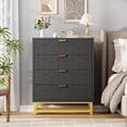 thumbnail image 2 of EastVita Modern 4 Drawer Dresser Wide Chest with Gold Metal Legs and Handles Wood Storage Organizer for Bedroom Living Room Hallway Black, 2 of 6