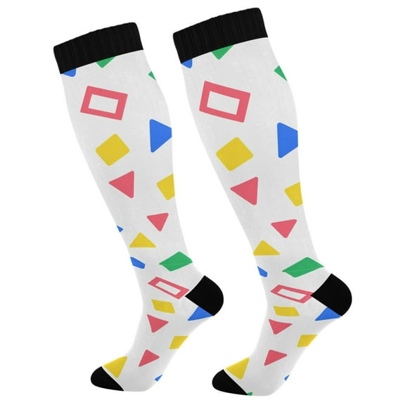 FORMRS Womens Knee High Socks Casual Long Thick Travel Daily Wear, 1 Pair, Blue Retro Triangles