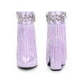 thumbnail image 5 of BLISSFUL STEP Pointed Toe Fringe Crystal Chunky Heel Ankle Boots for Women Purple 8, 5 of 6