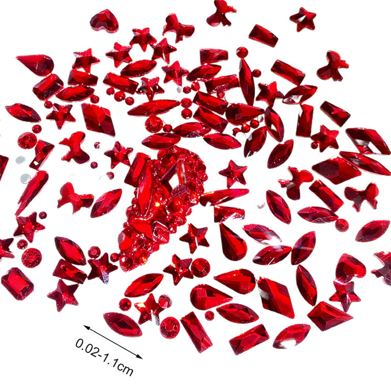 Red Multi Shapes Glass Crystal Nail Gems And Rhinestones(760 Pcs) Mix 6  Sizes Flatback Crystals 3D Decorations For Nail Art Craft With Tweezer by  LOEHAVIT. Red Diamond