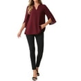 thumbnail image 2 of INSPIRE CHIC Women's 3/4 Split Sleeve V Neck Mesh Blouse Casual Dressy Tunic Top, 2 of 5