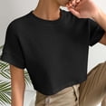 thumbnail image 4 of RRMuAzgs Women's Crew Neck Knit Tops Solid Color Short Sleeve Cropped Top Summer Beach Travel Casual Loose Fit Tee Shirts, 4 of 9