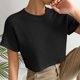 thumbnail image 5 of Tops de Manga Corta para Mujeres Cuello de Tripulación de Punto de Ajuste Suelto Detalle Lateral de Color Sólido Casual para el Uso Diario, 5 of 9