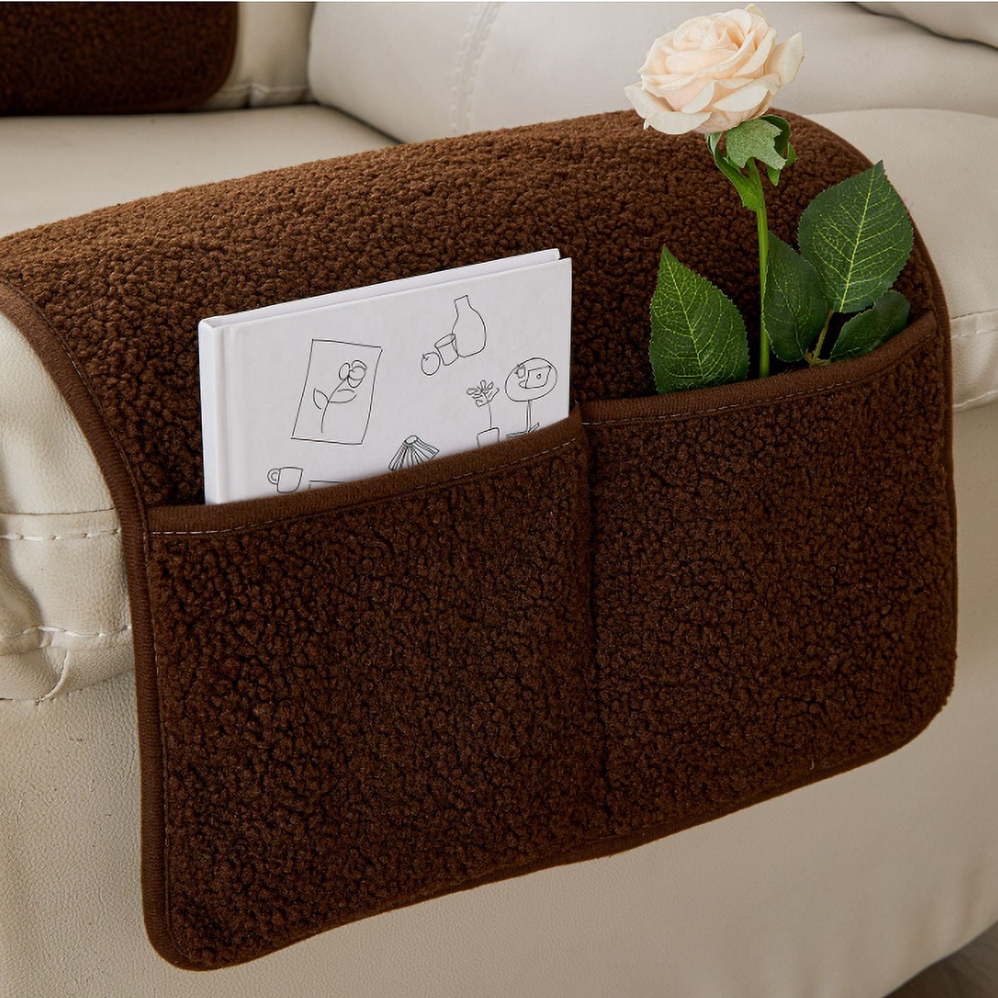 Garayma 3 Pcs Recliner Covers Armrest Covers with Storage Pockets Headrest Cover Armchair Slipcovers Sofa Recliner Protector Coffee