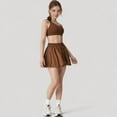 thumbnail image 6 of Women's High Waist Pleated Mini Skirt with Wide Waistband and Side Pockets - Small, Brown, 6 of 7