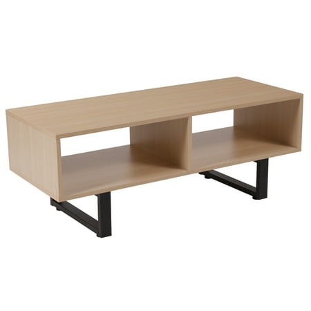Flash Furniture Hyde Square Collection Beech Wood Grain Finish TV Stand and Media Console with Black Metal