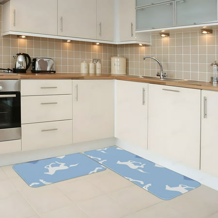 

Kitchen Mats for Floor 2 Piece - Simple Cool Horse Blue And White Anti Fatigue Mats for Kitchen Floor Kitchen Rugs Non Slip Washable Mat for Home Kitchen Decor