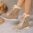 thumbnail image 4 of Womens Winter Fuzzy Mid Calf Combat Boots Fashion Casual Suede Thermal Plush Lined Platform Chunky Snow Boots Beige Size 6, 4 of 8