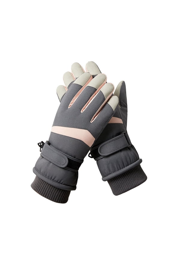 Ski Snow Gloves Men Women Winter Thermal Waterproof Windproof Touch Screen Warm-Gray Pink Women's