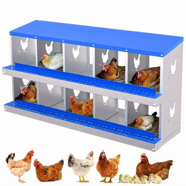 Chicken Nesting Box, 10 Compartment Metal Nesting Boxes for Chicken Coop, Roll Away Nest Box, Easy Egg Collection, Easy to Clean and Install, Chicken Laying Boxes, Blue