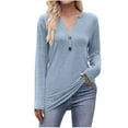 thumbnail image 1 of Bowake Femmes Tunique d'Automne Tops V Cou Bouton Blouse de Base Manches Courtes Dames Confortables Décontractées Blouses Tee-Shirt, 1 of 6