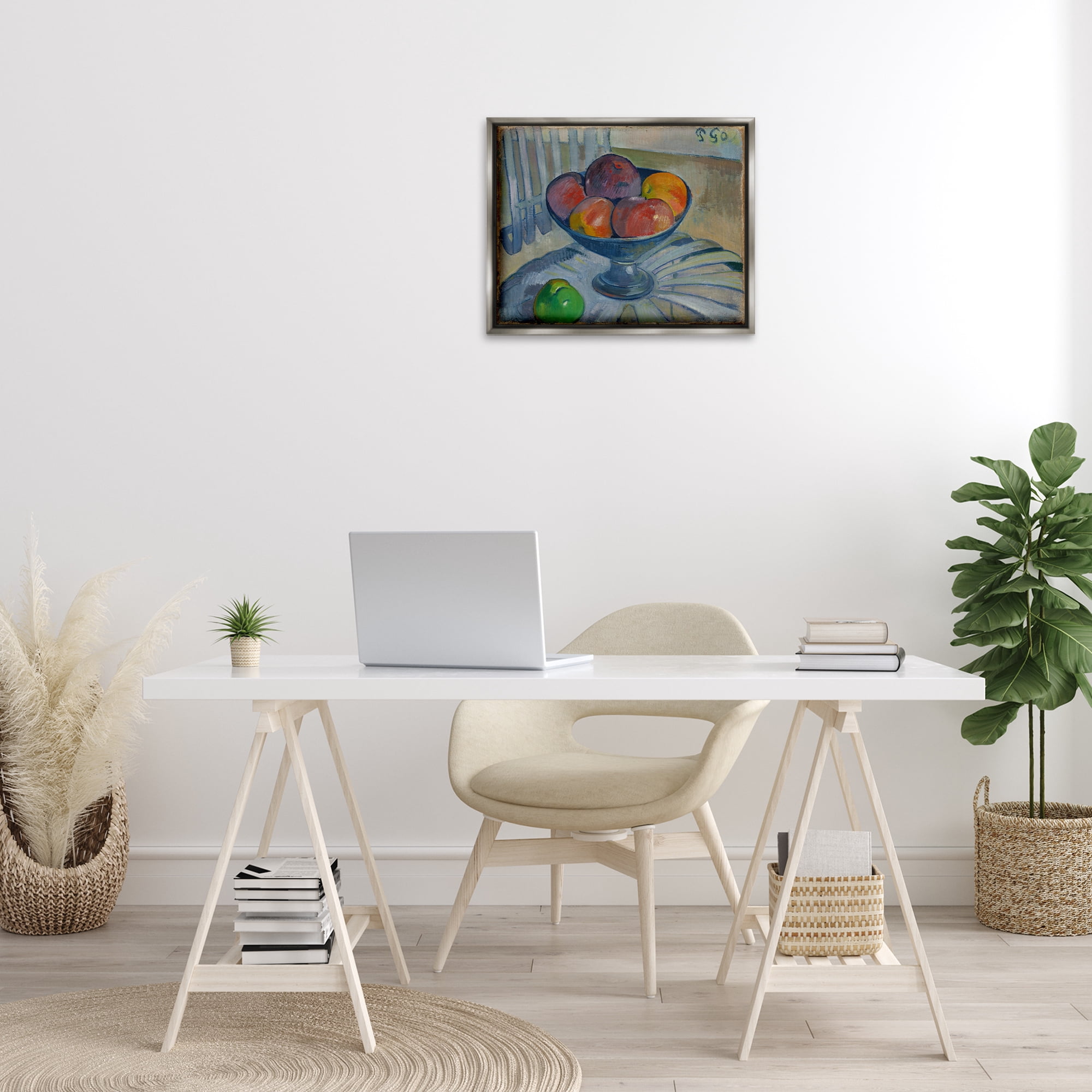 Stupell Industries Classic Fruit Dish on Garden Chair Food & Beverage Painting Gray Floater Framed Canvas Art Print Wall Art, 21 x 17