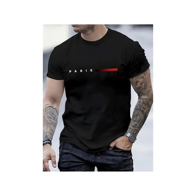 Camiseta con estampado de París para hombre, cuello redondo informal, poliéster suave, corte regular, top de verano, tejido de punto, talla de adulto