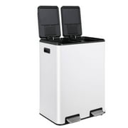 Pirecart Trash Can 16 Gallon Dual Step Garbage Can Stainless Steel Recycling Waste Dustbin with Built-in Filter Boxes, White
