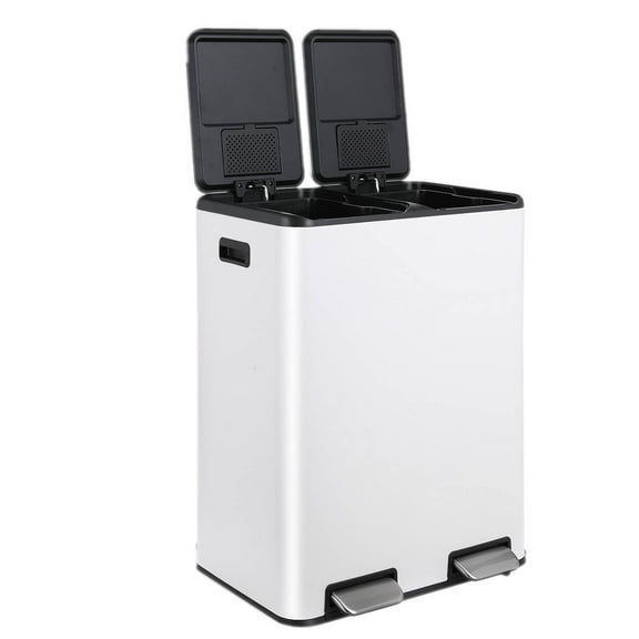 Pirecart Trash Can 16 Gallon Dual Step Garbage Can Stainless Steel Recycling Waste Dustbin with Built-in Filter Boxes, White