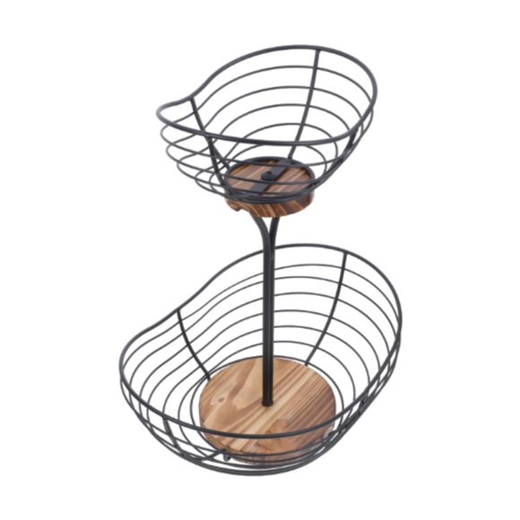 Lipstore 2 Tier Fruit Basket Snack Bowl Stand Kitchen Counter Baskets Large Capacity Iron