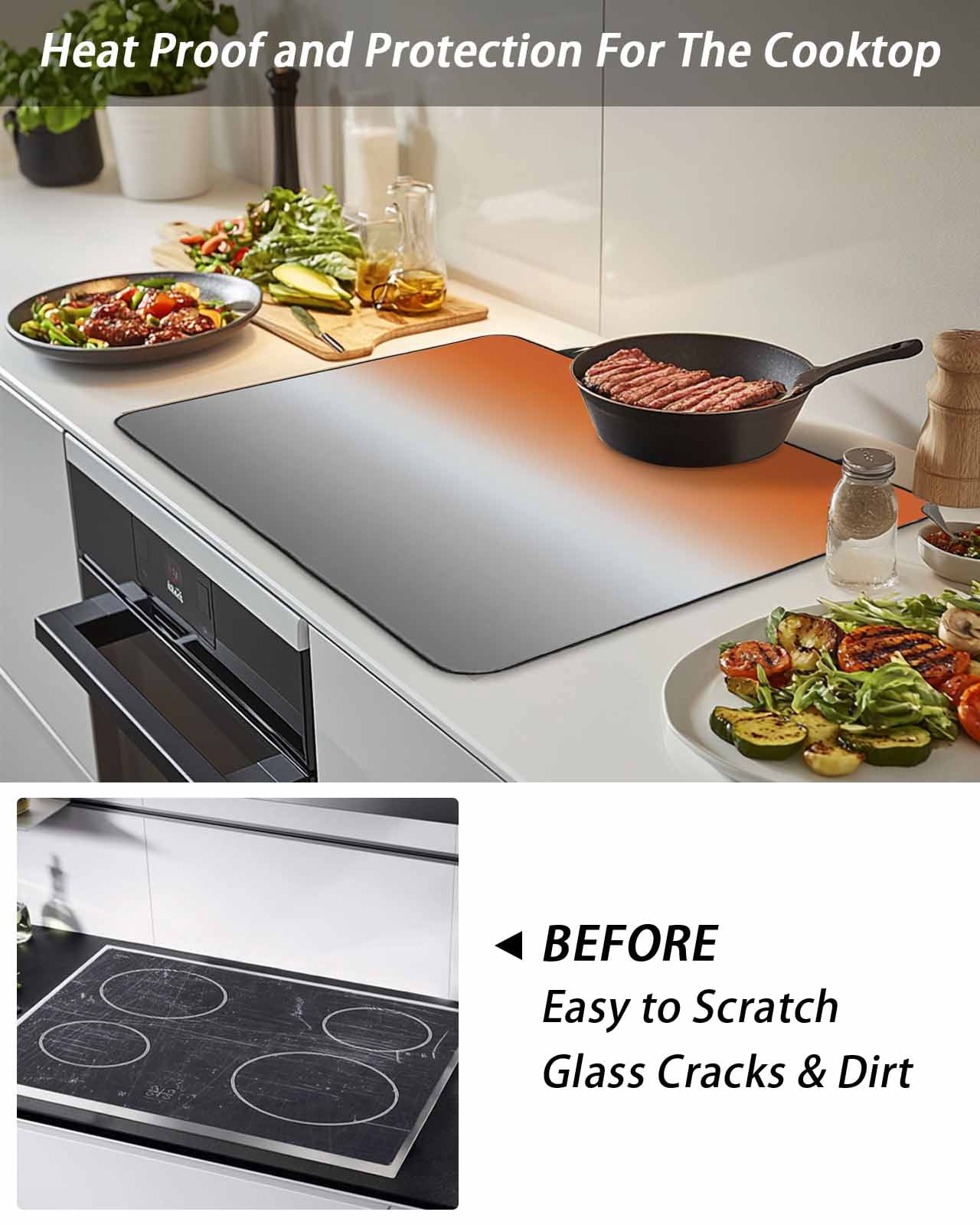 Stove Top Covers for Electric Stove, Burnt Orange Gray Ombre Glass Stovetop Cover Protector, Modern Gradient Abstract Art Induction Cooktop Protector Oven Mat for Kitchen Countertop 31"x24"