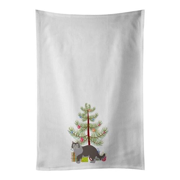 Carolines Treasures CK4714WTKT 28 x 19 in. Unisex Siberian Forest No.1 Cat Merry Christmas White Dish Towels Kitchen Towel - Set of 2