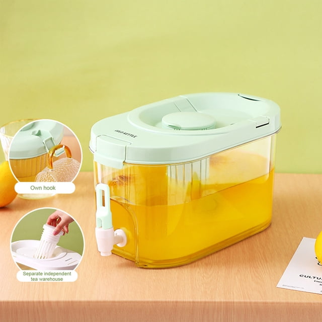HOARBOEG Distributeur de Boissons en Plastique Grande Capacité 4L, Distributeur de Boissons avec Robinet Récipient à Limonade Glacée avec Couvercle, Théière à Fruits Récipient à Lait Limonade