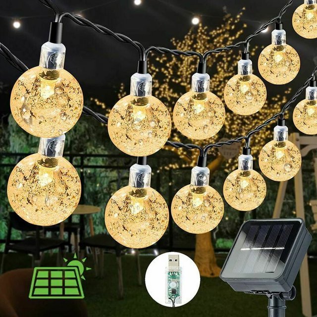 Guirnaldas de luces solares para exteriores, 7 m, 50 LED, luces solares para exteriores, impermeables IP65, 8 modos, luces solares y USB, para Navidad, fiestas, jardines, patios, balcones, árboles,