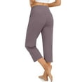 thumbnail image 5 of Huankd Capri Pants For Women Wide Leg Yoga Pants Plus Size Petite Pants High Waisted Dress Pants Loose Dressy Casual Cropped Pants Stretchy Summer Tummy Control Leggings With Pocket Purple 2XL, 5 of 5