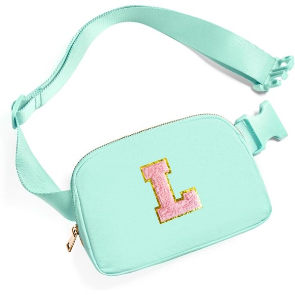 shiyou-Belt Bag Fanny Pack Crossbody Bags with Initial Letter Patch Cute Stuff Birthday Gifts for Teenager Girls Trendy Preppy Stuff for Teen Girls Cool Stuff for Teens, Mint Green, 7.8" x 2.4" x 5",