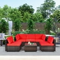 thumbnail image 3 of Gymax Ensemble de Canapé Sectionnel d'Extérieur en Rotin 6 Pcs, Ensemble de Mobilier de Patio avec Coussins Rouges, 3 of 10