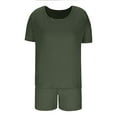 thumbnail image 3 of hxobax Women Comfy Pajamas 2 Piece Rib-Knit Short Sleeve T-Shirt Tops and Elastic Waist Shorts Sets Solid Crewneck Blouse Lounge Set Soft Sleepwear Loungewear with Chest Pocket,Army Green,XX-Large, 3 of 5