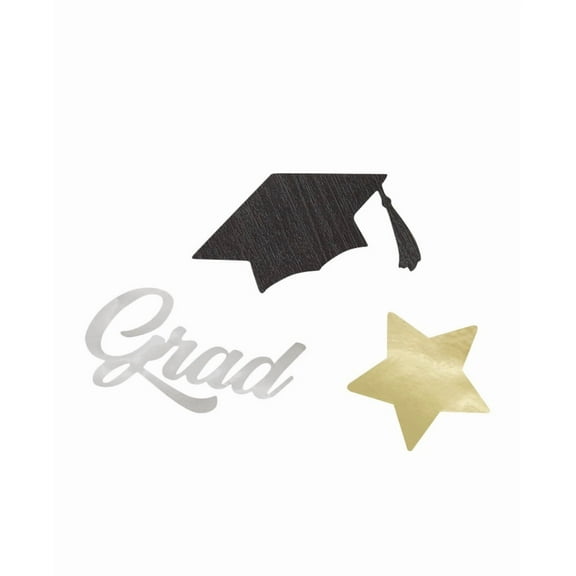 Graduation Foil Confetti Stars & Caps Black/Silver/Gold 0.5 oz
