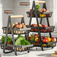 thumbnail image 5 of 3 Tier Fruit Basket with Wooden Handles, TAIMASI Metal Storage Basket Kitchen Office Home Counter Dining Organizer for Fruit, Vegetable, Snacks, Black, 5 of 8